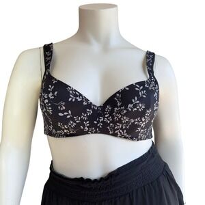 Ti Voglio Floral Underwire Bra Black White Botanical Cottagecore Feminine 40DD
